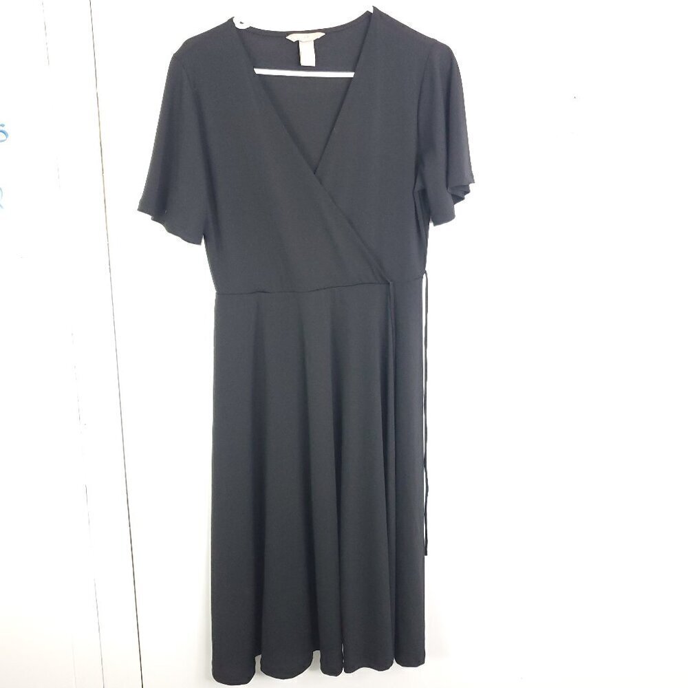 Hm Dress Womens M Fixed Wrap Short Flutter Loose Sleeve Stretchy A Line Midi